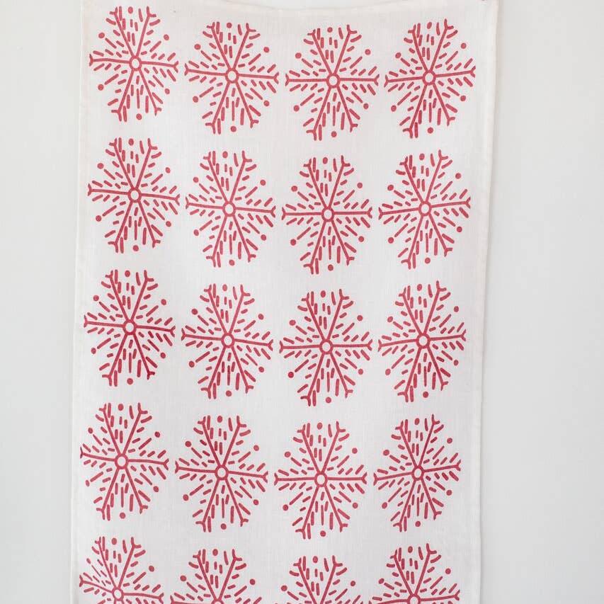 Redwork Snowflake Tea Towel